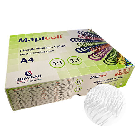 MAPİCOİL 3:1 PLASTİK HELEZON SPİRAL 38MM BEYAZ 50 AD. 36 LOP