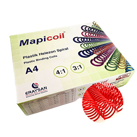 MAPİCOİL 4:1 PLASTİK HELEZON SPİRAL 20MM KIRMIZI 100 AD. 48 LOP