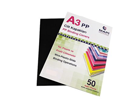 MAPİ 450 MİC.PP A3 KAPAK SİYAH     50 AD.