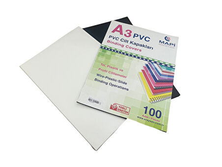 MAPİ A3 CİLT KAPAK PPE SİYAH-BEYAZ 350 MİCRON 100 LÜ
