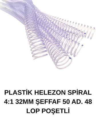 PLASTİK HELEZON SPİRAL 4:1 32MM ŞEFFAF 50 AD. 48 LOP POŞETLİ