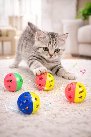 Arvital Zilli Plastik Kedi Oyun Topu 4'lü Set Renkli Çıngıraklı Aktivite Oyuncağı