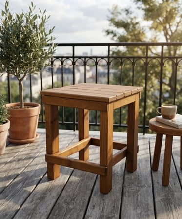 Missidea Ahşap Kare Tabure Kahverengi 30x30 cm El İşçiliği