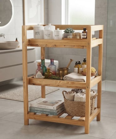 Missidea Doğal Ahşap Çok Amaçlı Organizer Raf 3 Katlı 38x10x75 cm