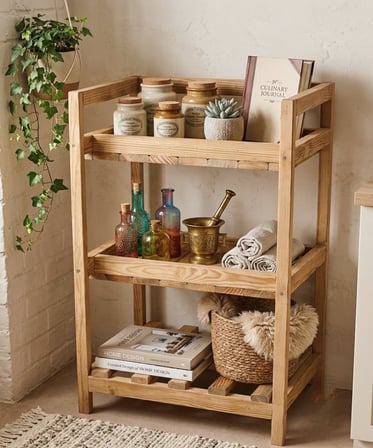 Missidea Doğal Ahşap Çok Amaçlı Organizer Raf 3 Katlı 38x10x75 cm
