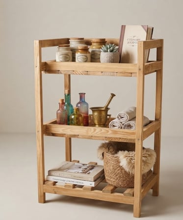 Missidea Doğal Ahşap Çok Amaçlı Organizer Raf 3 Katlı 38x10x75 cm