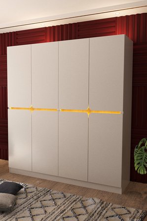 Gardırop, Katre 8 Kapaklı 2 Çekmeceli Ledli Dolap - Ceviz