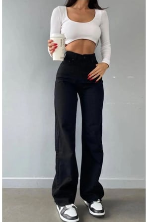 Nvn Hsn Cnk Xier Siyah Likralı Bel Salaş Jean Pantolon New Sezon