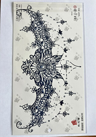 Çiçekli Kanat 3 Hafta Kalıcı 3 adet Sırt Göğüs için Büyük Boy Yarı Kalıcı Dövme