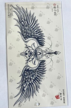 Çiçekli Kanat 3 Hafta Kalıcı 3 adet Sırt Göğüs için Büyük Boy Yarı Kalıcı Dövme