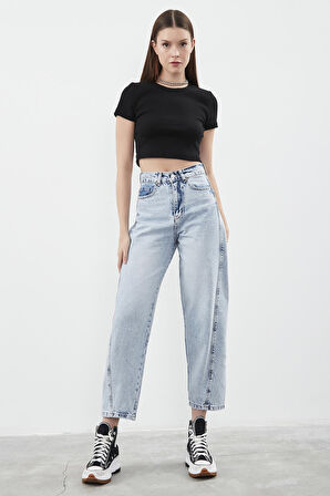 Kadın Snow Kot Rengi Carrot Fit Rahat Kalıp Yüksek Bel Denim