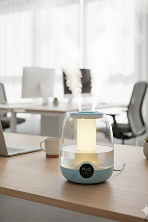 Glr K07 Mavi Çift Spreyli Ultrasonik Sessiz Hava Nemlendirici ve Gece Lambası | 3L Kapasite