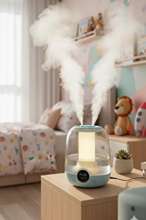 Glr K07 Mavi Çift Spreyli Ultrasonik Sessiz Hava Nemlendirici ve Gece Lambası | 3L Kapasite