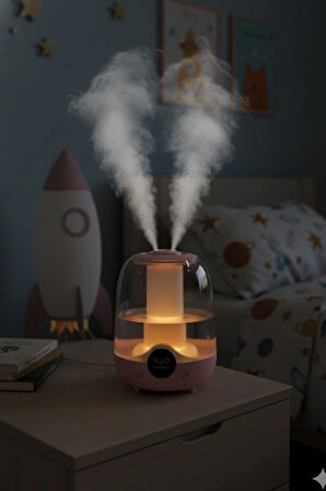 Glr K07 Pembe Çift Spreyli Ultrasonik Sessiz Hava Nemlendirici ve Gece Lambası | 3L Kapasite