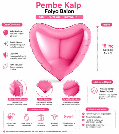 Pembe Kalp Folyo Balon 18 İnç Sevgililer Günü Doğum Günü Parti Süsü Dekorasyon Balonu