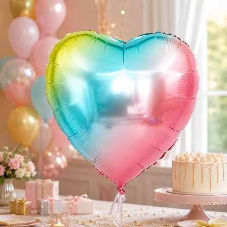 Rainbow Kalp Folyo Balon 18 İnç Doğum Günü Parti Süsü Dekorasyon Balonu Helyumlu