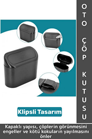 Dayanıklı Oto Çöp Temizlik Kapı Yanı Arka Koltuk Klipsli Kolay Montaj Araç İçi Kapaklı Çöp Kutusu
