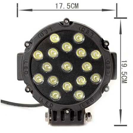 Off-Road Çalışma Lambası 17 LED 51 Watt Metal - Siyah