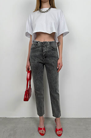 Kemersiz Düşük Bel Gri Jean