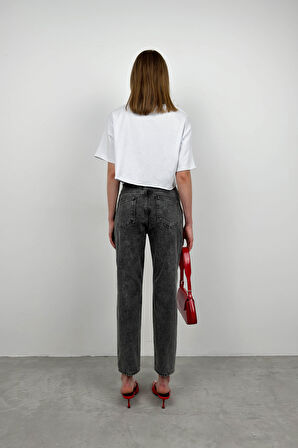 Kemersiz Düşük Bel Gri Jean