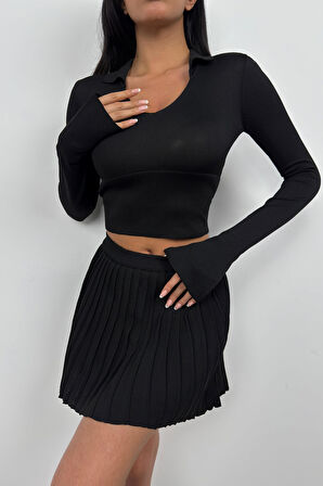 Piliseli Siyah Triko Etek