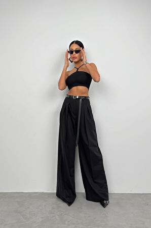 Pencere Detay Fitilli Siyah Crop