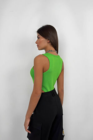 Pencere Detay Yüzücü Lime Bodysuit