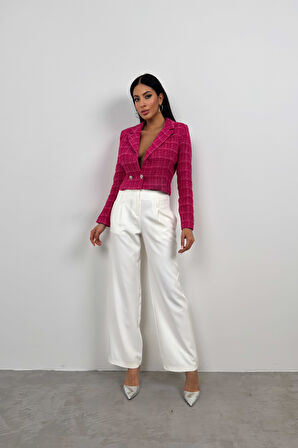 Tüvit Crop Fuşya Blazer Ceket