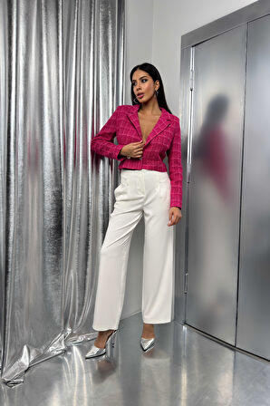 Tüvit Crop Fuşya Blazer Ceket
