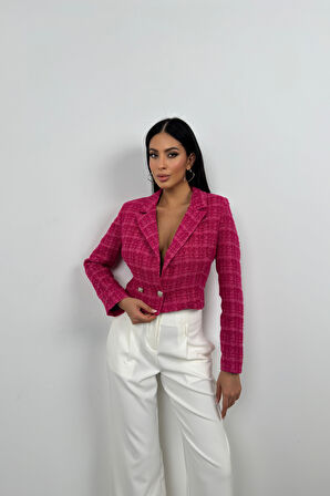 Tüvit Crop Fuşya Blazer Ceket