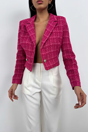 Tüvit Crop Fuşya Blazer Ceket
