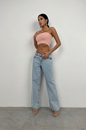 Straplez Fitilli Pembe Crop