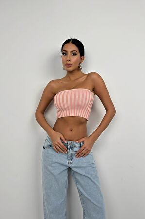 Straplez Fitilli Pembe Crop