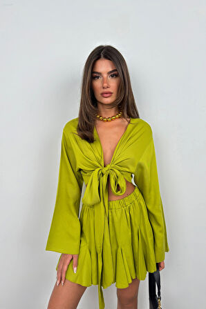 Kayık Yaka Uzun Kol Lime Crop
