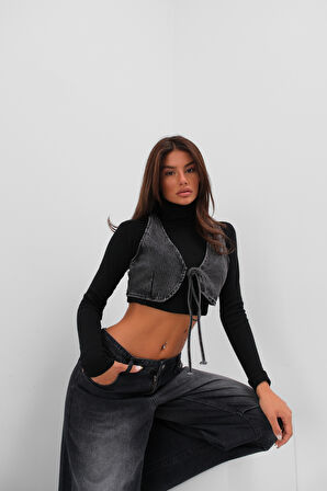 Yelek Form Denim Siyah Bra