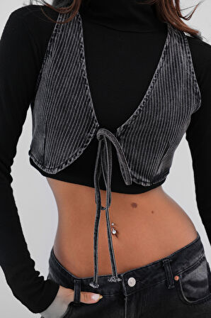 Yelek Form Denim Siyah Bra