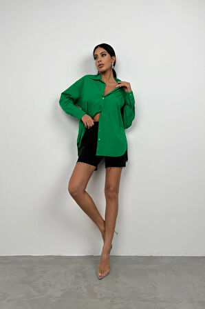 Sırt Dekolteli Bağcıklı Yeşil Gömlek