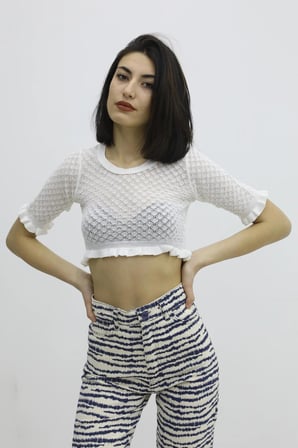Bel Lastikli Triko Bluz - P-019803EKRU