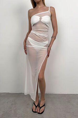 Tek Omuz Yırtmaç Detay Ekru Pareo