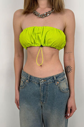 Lastik Detay Lime Straplez Crop