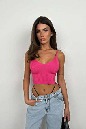 V Yaka Pembe Crop Bluz