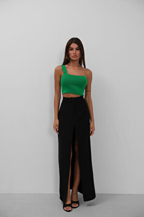 Tek Omuz Crop Yeşil Bluz