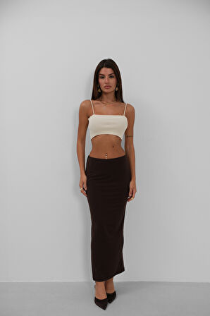 İnce Askılı Ekru Crop Top