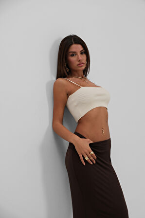 İnce Askılı Ekru Crop Top