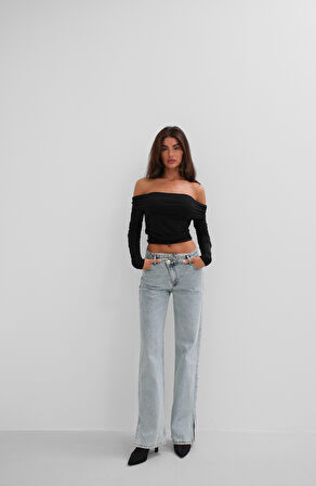 Omuz Dekolte Straplez Siyah Bluz