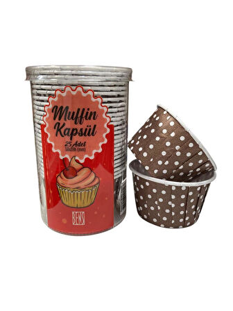 Cupcake/Muffin /Suffle Kek Kapsülü Kahverengi Puantiyeli 25 li