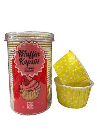 Cupcake/Muffin /Suffle Kek Kapsülü Sarı Puantiyeli 25 li