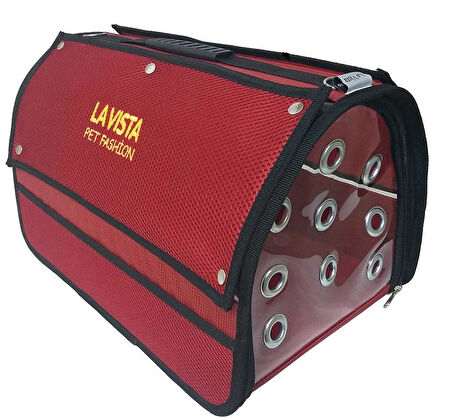 La Vista Lüx Flaybag Perdeli Kedi, Küçük Köpek Taşıma Çantası 43-26-27Cm 1300Gr KIRMIZI