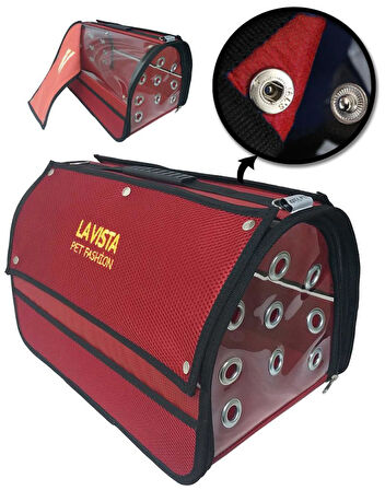 La Vista Lüx Flaybag Perdeli Kedi, Küçük Köpek Taşıma Çantası 43-26-27Cm 1300Gr KIRMIZI