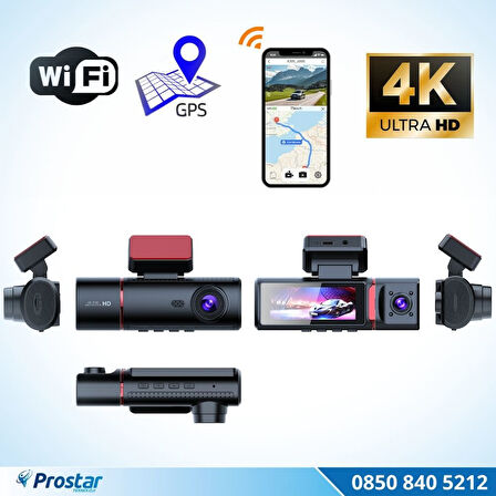 4K Ultra HD 2 Kameralı Ön ve iç  Wifi GPS G-Sensör Park Modu Dashcam Kamera